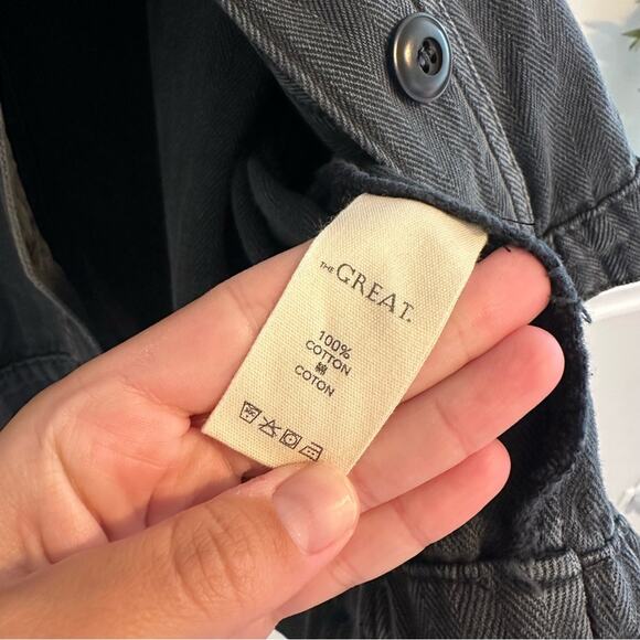 THE GREAT. Black Cotton Cropped Oversized Denim Jacket 2 Medium - Picture 7 of 14